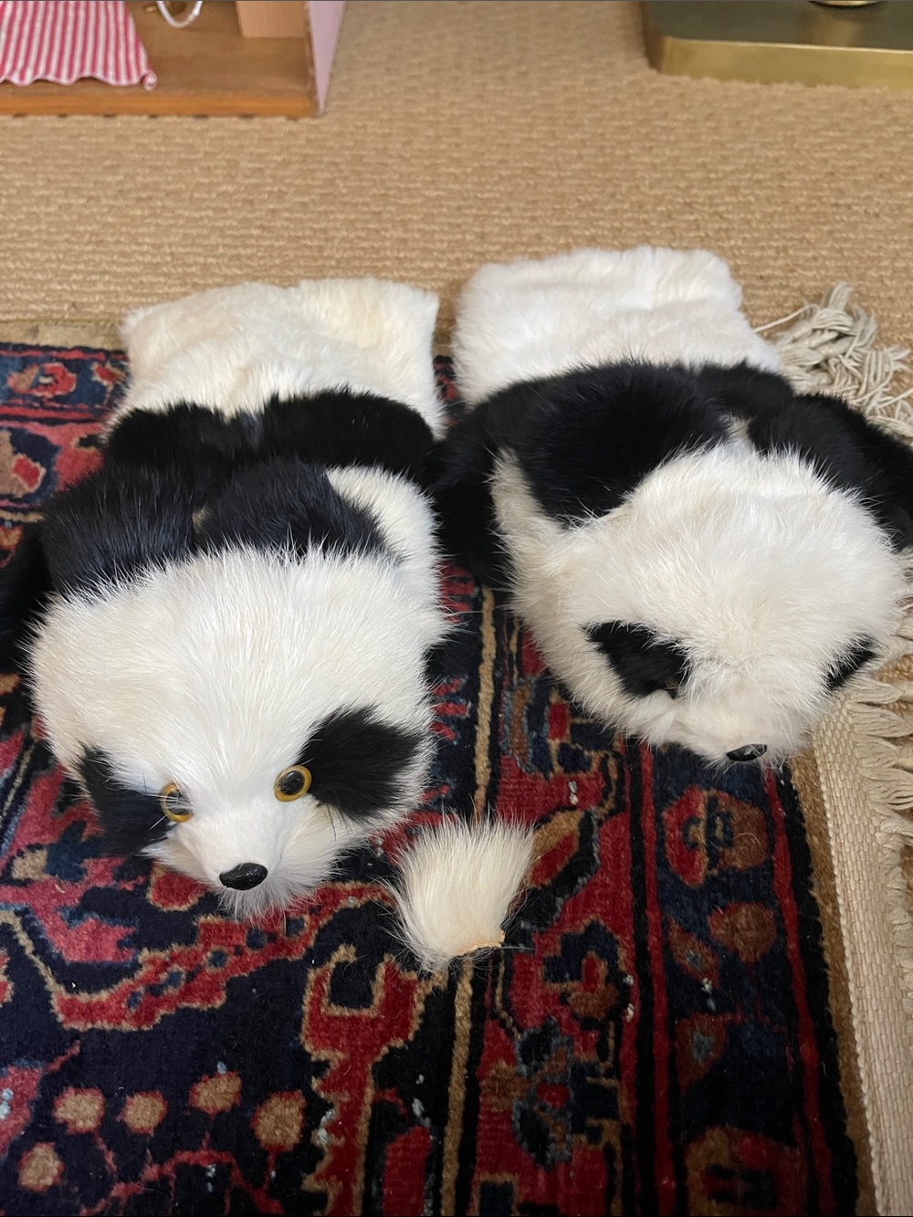 Vintage Black and White Panda Fur Hand Puppets  or golf club covers